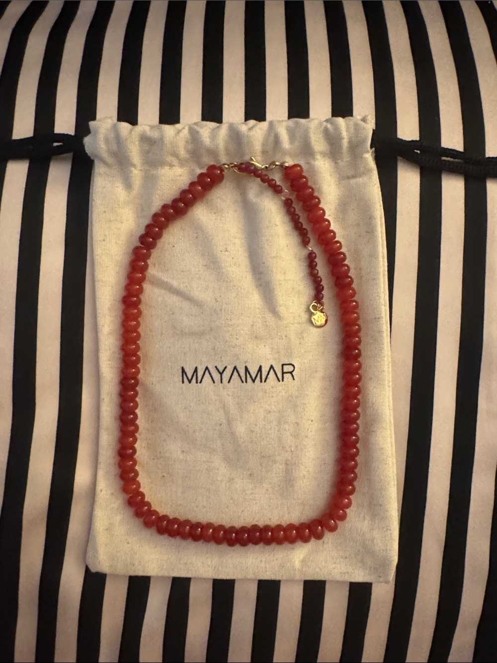 Mayamar Red agate Necklace with Gold Accent